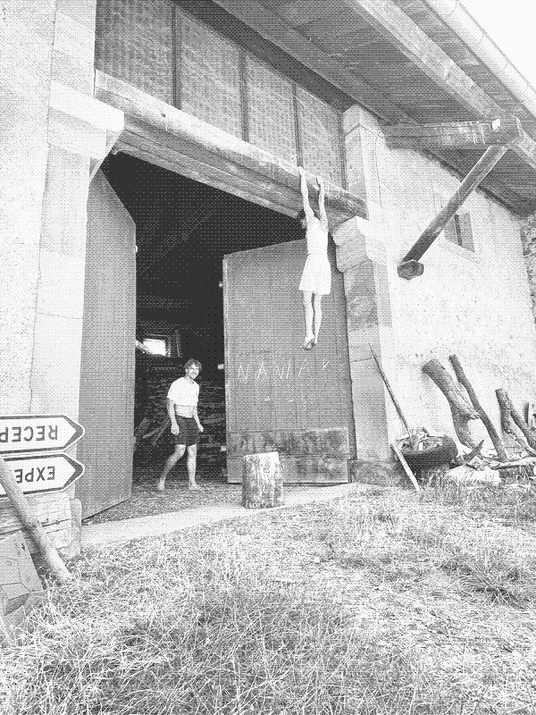 Prune et Jonas s&rsquo;approprient la porte de grange de la Ferme d&rsquo;en Haut.